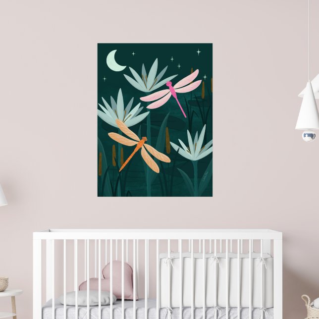 Midnight Pond Dragonflies Wall Art - Poster (Nursery 2)