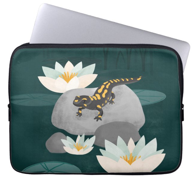 Midnight Pond Fire Salamander Laptop Sleeve (Front)
