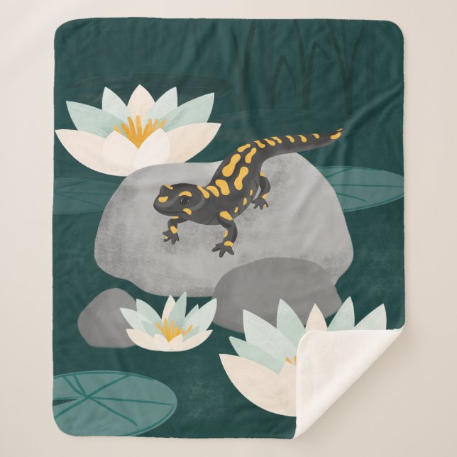 Midnight Pond Fire Salamander Sherpa Blanket (Front)