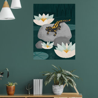 Midnight Pond Fire Salamander Wall Art - Poster