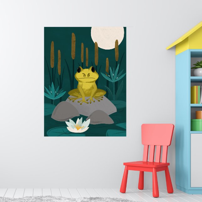 Midnight Pond Full Moon Frog Wall Art - Poster (Nursery 1)