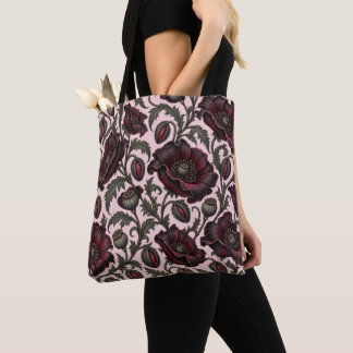Midnight Poppies – Burgundy Gothic Floral Pattern Tote Bag