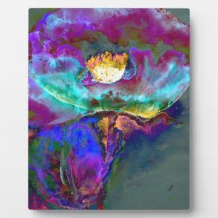 Midnight poppy purple watercolor painting plaque
