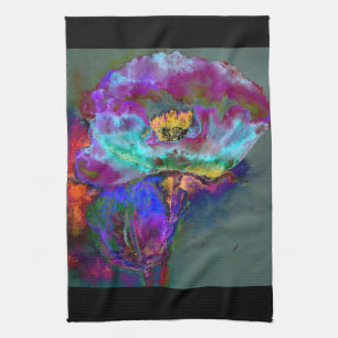 Midnight poppy purple watercolor painting tea towel