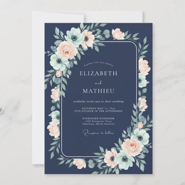 Midnight Powder Anemone Wedding Invitation (Front)