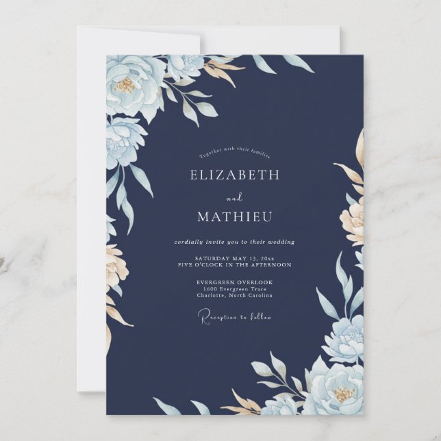 Midnight Powder Petal Wedding Invitation (Front)