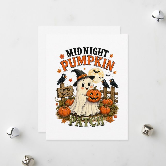 Midnight Pumpkin Patch Ghost Halloween Holiday Card (Front/Back In Situ)