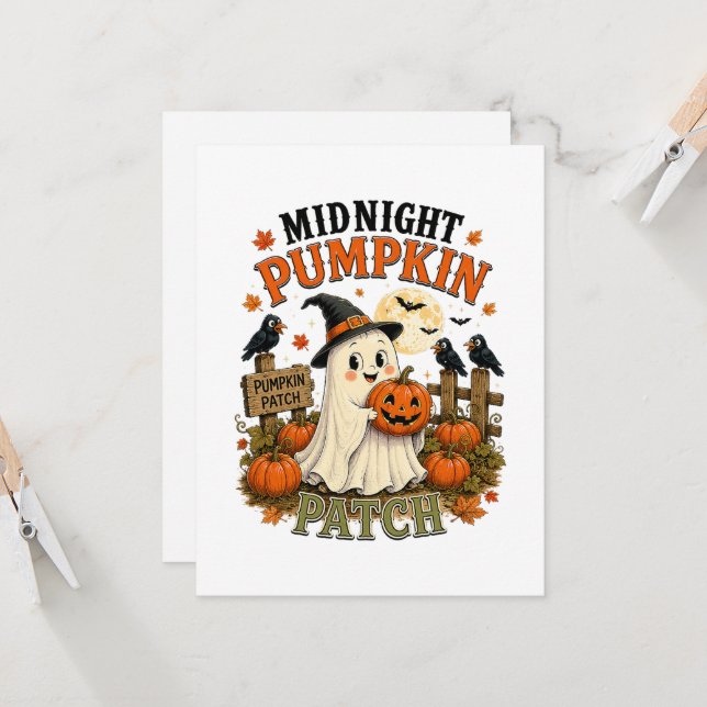 Midnight Pumpkin Patch Ghost Halloween Invitation (Front/Back In Situ)