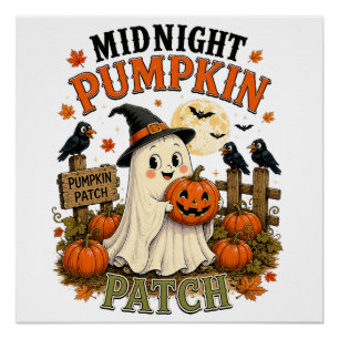 Midnight Pumpkin Patch Ghost Halloween Poster