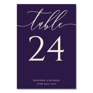 Midnight Purple Flowing Script Table Number