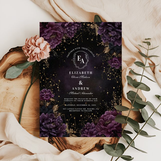 Midnight Purple Galaxy Gothic Wedding Invitation (Creator Uploaded)