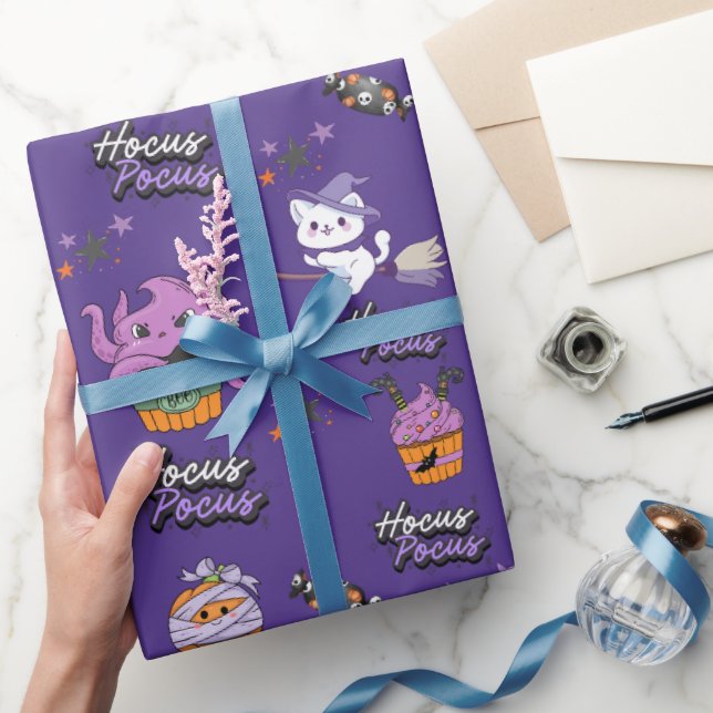 midnight purple Hocus Pocus Witch Cat Halloween Wrapping Paper (Gifting)