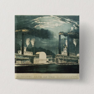 Midnight Race on the Mississippi, 1875 15 Cm Square Badge