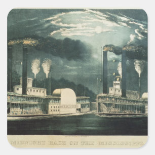 Midnight Race on the Mississippi, 1875 Square Sticker