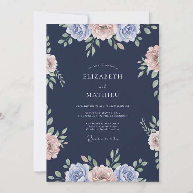 Midnight Ranunculus Eucalyptus Wedding Invitation (Front)