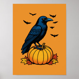 Midnight Raven and Autumn Pumpkin Poster