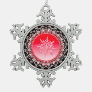 Midnight Red Ice Snowflake Pewter Christmas Ornament