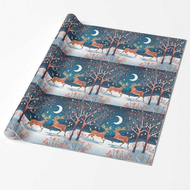 Midnight Rendeeers Glossy Wrapping Paper (Unrolled)