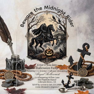 Midnight Rider Gothic Headless Horseman Halloween Acrylic Invitations
