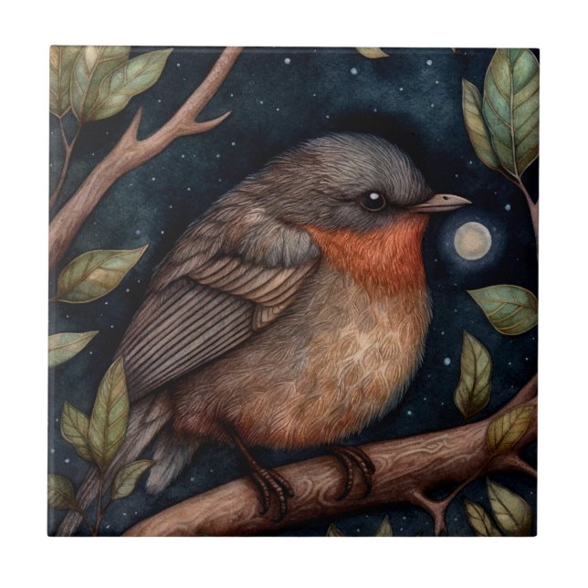 Midnight Robin Ceramic Tile (Front)