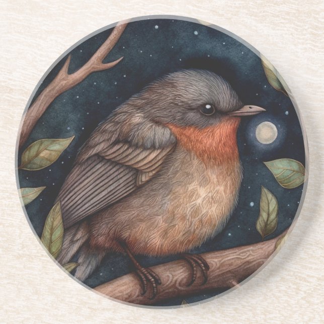 Midnight Robin Sandstone Coaster (Front)