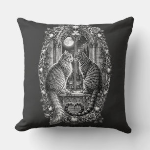 Midnight Romance Cats Gothic Window Art Cushion