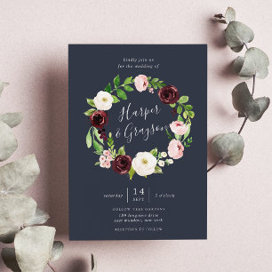 Midnight Romance Wreath Wedding Invitation