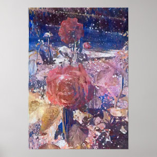 midnight rose garden A.I. enhanced photo Poster