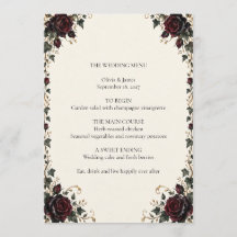 Midnight Rose Gothic Floral Wedding Menu Card