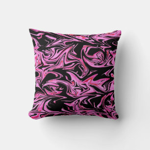 "Midnight Rose: The Pink and Black Marble Fusion" Cushion