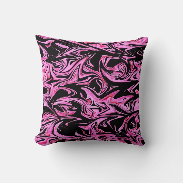 "Midnight Rose: The Pink and Black Marble Fusion" Cushion (Front)