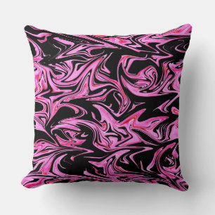 "Midnight Rose: The Pink and Black Marble Fusion" Cushion