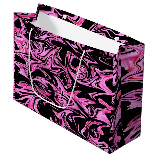 "Midnight Rose: The Pink and Black Marble Fusion" Large Gift Bag (Front Angled)