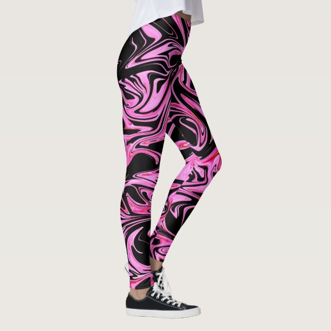 "Midnight Rose: The Pink and Black Marble Fusion" Leggings (Right)
