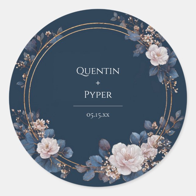 Midnight Rose Wreath Wedding Sticker (Front)