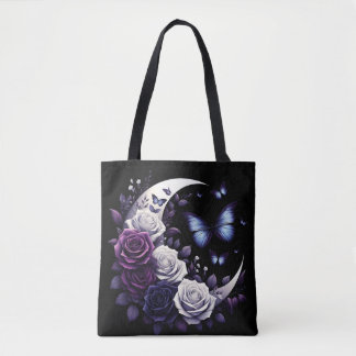 Midnight Roses, Half Moon, and Butterflies Tote Bag