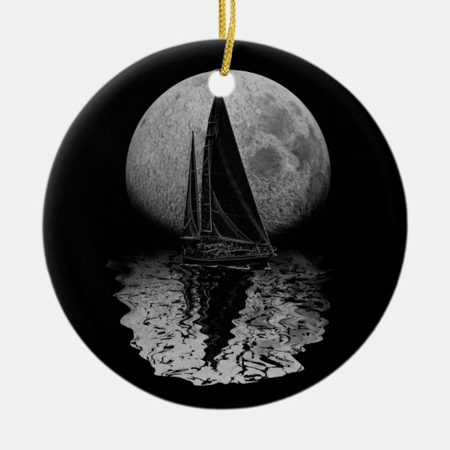 Midnight Sailing Ceramic Ornament (Front)