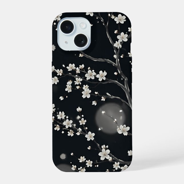 Midnight Sakura Blossom iPhone 15 Case (Back)