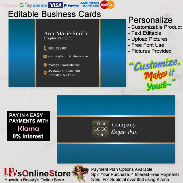 Midnight Sapphire & Brushed Gold Obsidian Business Card (Midnight Sapphire & Brushed Gold Obsidian Business Card.)