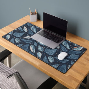 Midnight Sapphire Leaf Mosaic Desk Mat