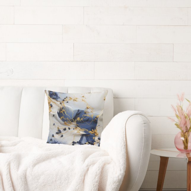Midnight Sapphire Marble with Gold Threads Cushion (Couch)