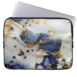 Midnight Sapphire Marble with Gold Threads Laptop Sleeve