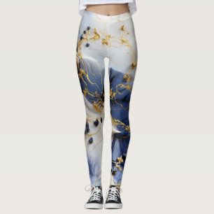 Midnight Sapphire Marble with Gold Threads Leggings
