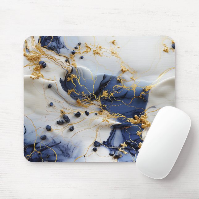 Midnight Sapphire Marble with Gold Threads Mouse Pad (With Mouse)