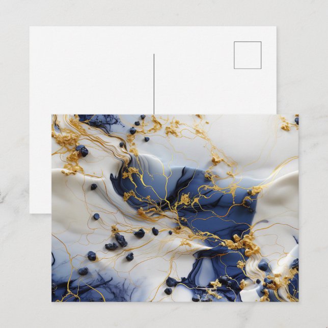 Midnight Sapphire Marble with Gold Threads Postcard (Front/Back)
