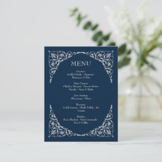 Midnight Serenity Navy and Silver Wedding Menu
