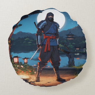 Midnight Shinobi Warrior: Stealth Ninja Moonlight  Round Cushion