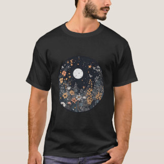 Midnight Sky Aesthetic Meadow Flower Garden T-Shirt
