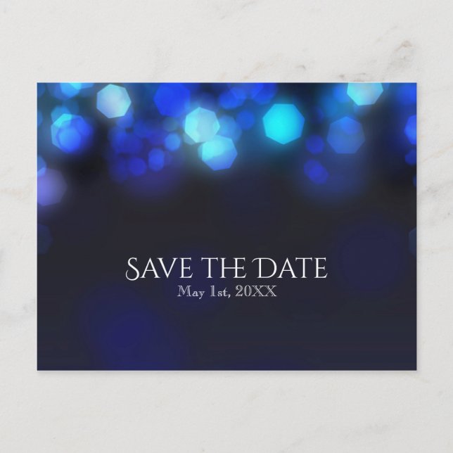 Midnight Sky Blue Lights Wedding Save the Date Announcement Postcard (Front)