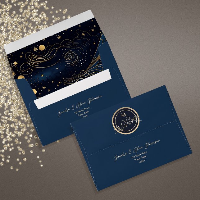 Midnight Sky Navy Blue Wedding Return Address  Envelope (Creator Uploaded)